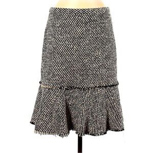 J. Crew Black & Gold Metallic Flared Tweed Wool Blend Skirt Size 6